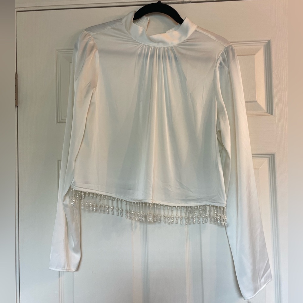 Elegant White Beaded Women's Top